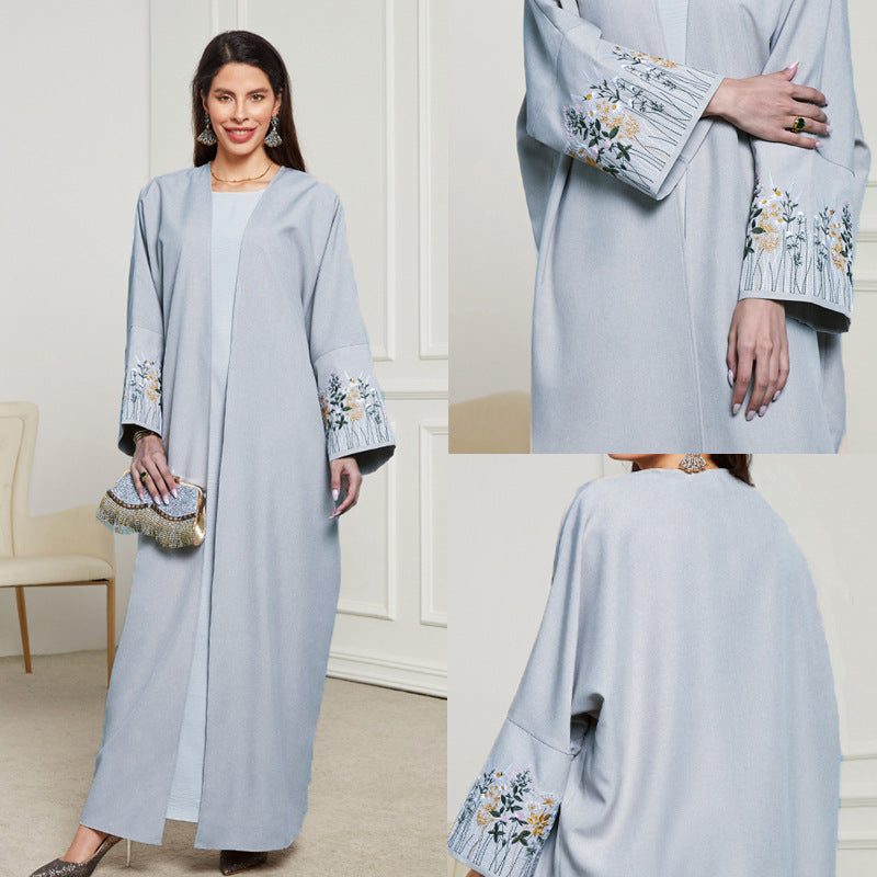 Middle East Muslim Clothing Robe Embroidered Cardigan Dress