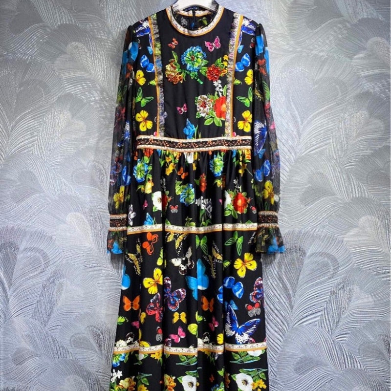 Women's Versatile High Neck Printed Long Dress