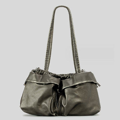 Bolso de hombro versátil de gran capacidad de cuero suave con múltiples bolsillos para mujer