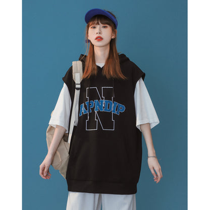 Chaleco de mujer ropa exterior holgada verano Retro diseño de manga corta Sense Niche algodón uniforme de baloncesto Top