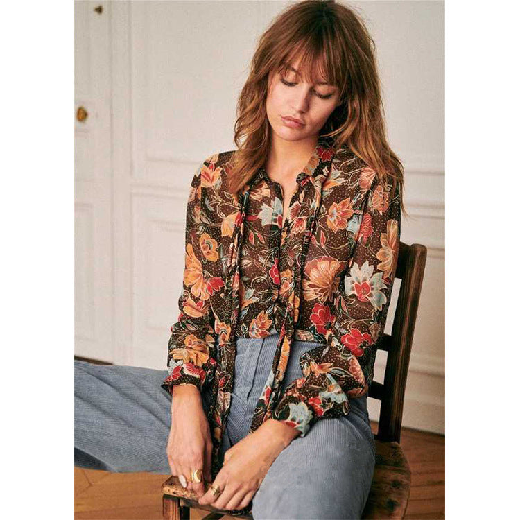 French retro romantic floral shirt