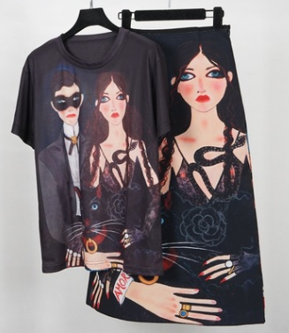 T-shirt imprimé frère et sœur, jupe de personnage de dessin animé pour mascarade de couple de nuit