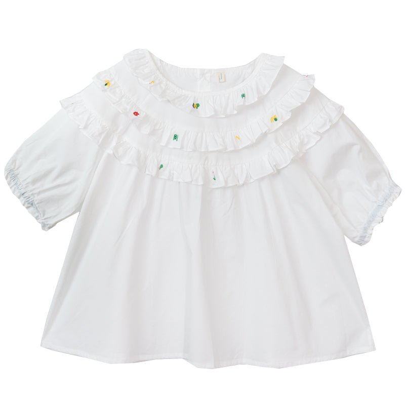 White Loose Cotton Doll Shirt Mid Sleeve Shirt