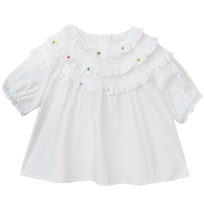 Chemise de poupée en coton ample blanche à manches mi-longues