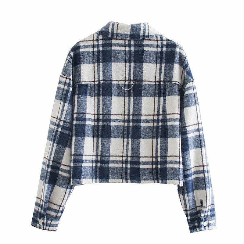 Loose plaid short shirt jacket