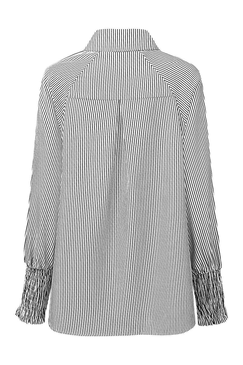 Black Striped Casual Shirred Cuffs Shirt