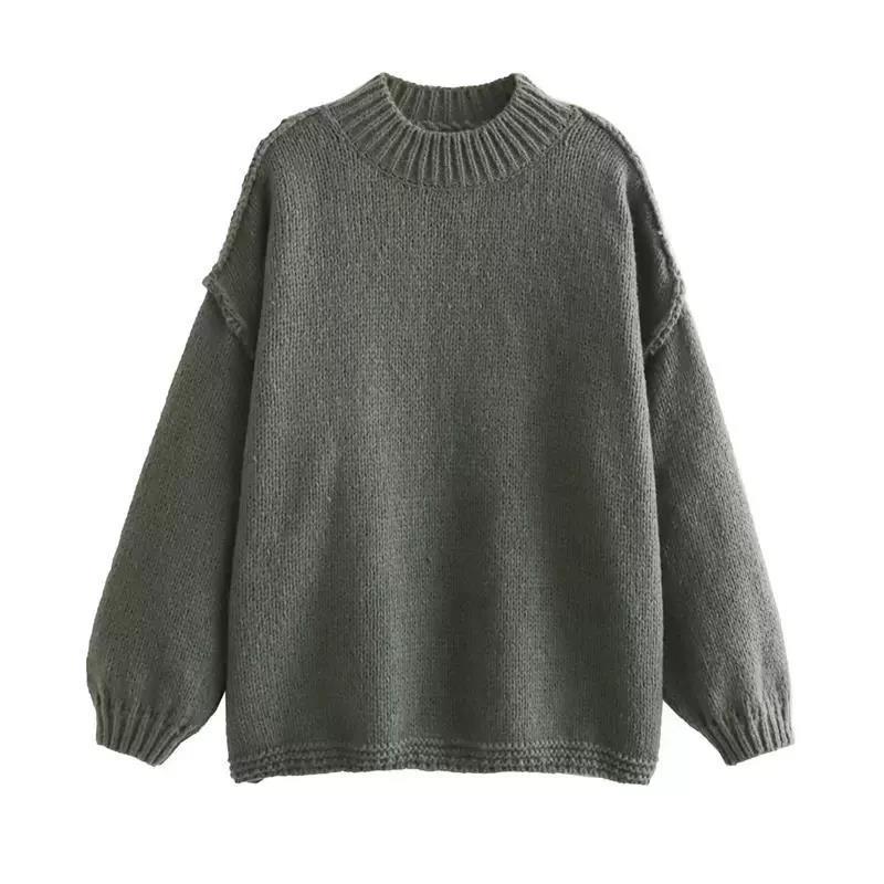 Women's Clothing French Minority Fashion Seam Round Neck Long Sleeve Loose Leisure All-matching Sweater