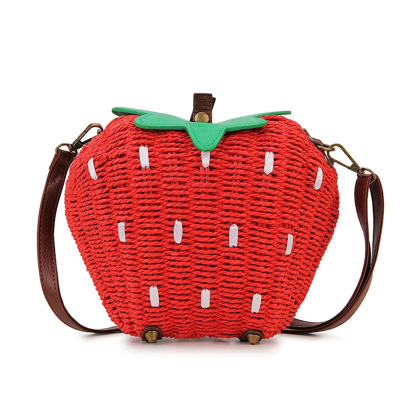 Bolso tejido con fresas para mujer, bonito y a la moda