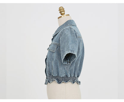 Haut à manches courtes slim à la mode en denim