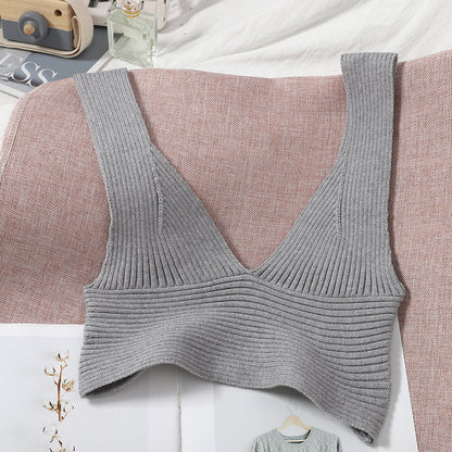 La ropa de invierno se ve delgada y versátil en la sección larga Camisa de manga abullonada con solapa abotonada + Chaleco de punto con cuello en V Top de dos piezas para mujer