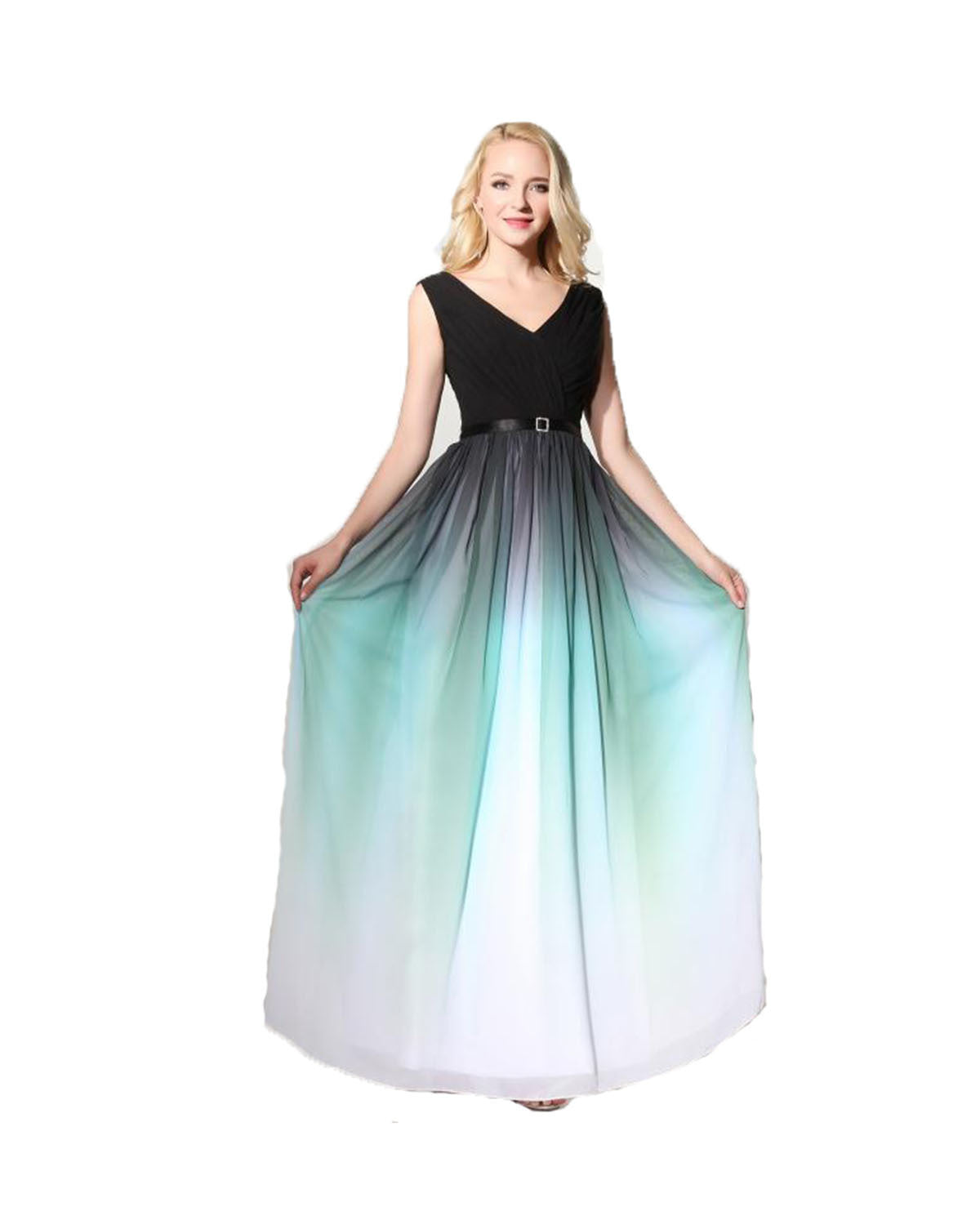 Women's Two-shoulder Lace-up Colorful Chiffon Evening Dress