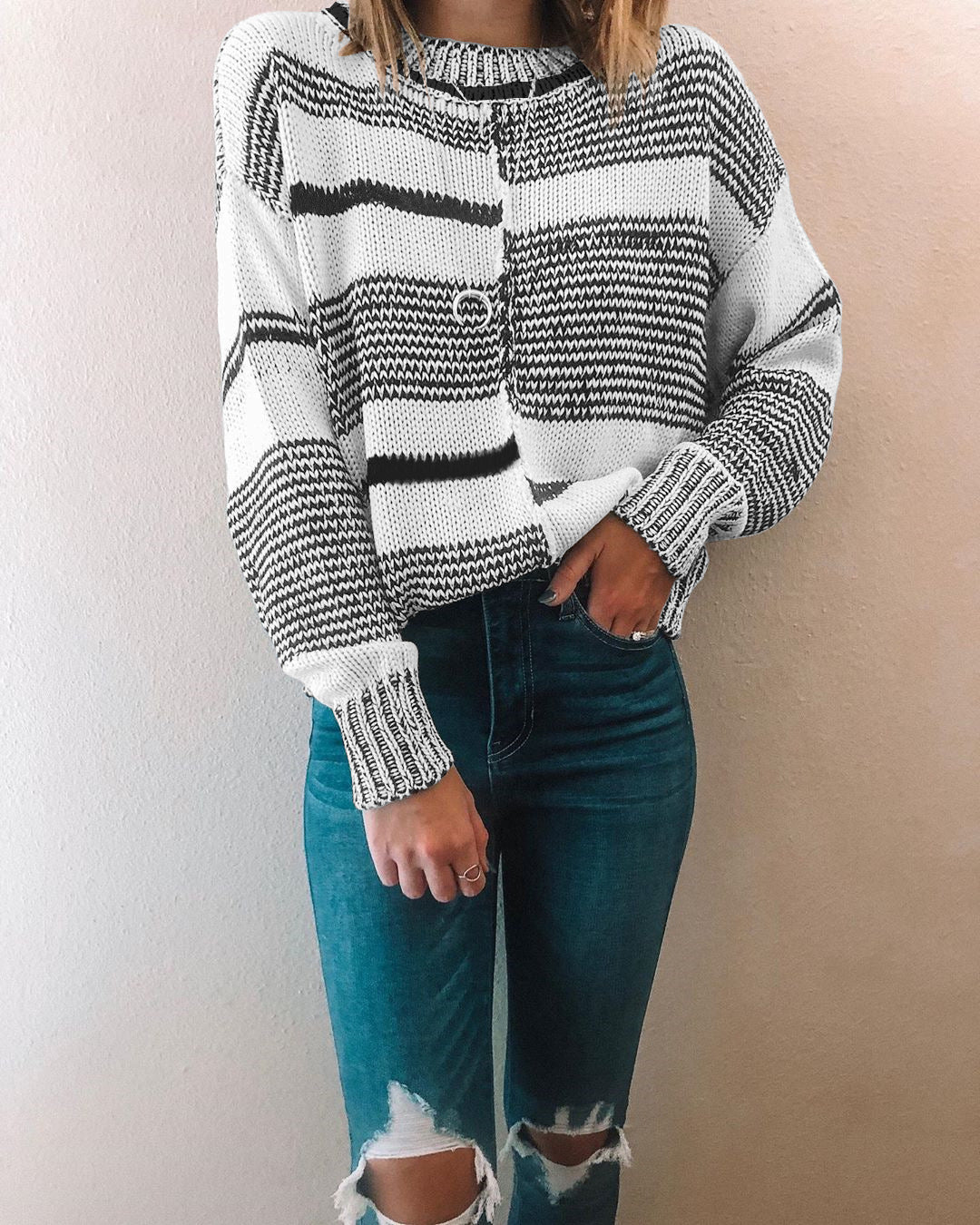 Women's Oversized Sweater Splicing Pullover