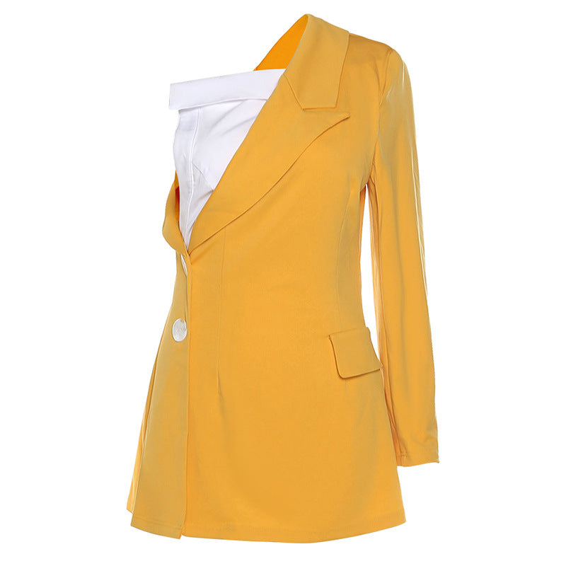 Fashion Personality Inclined Shoulder Single Sleeve Euramerican Style Suit Jacket