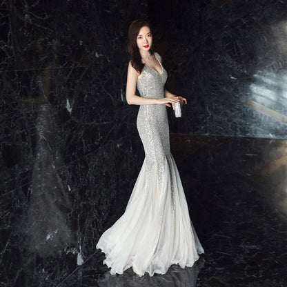 Banquet Temperament Elegant Annual Meeting Long Style Fishtail Sequins Sexy Dress