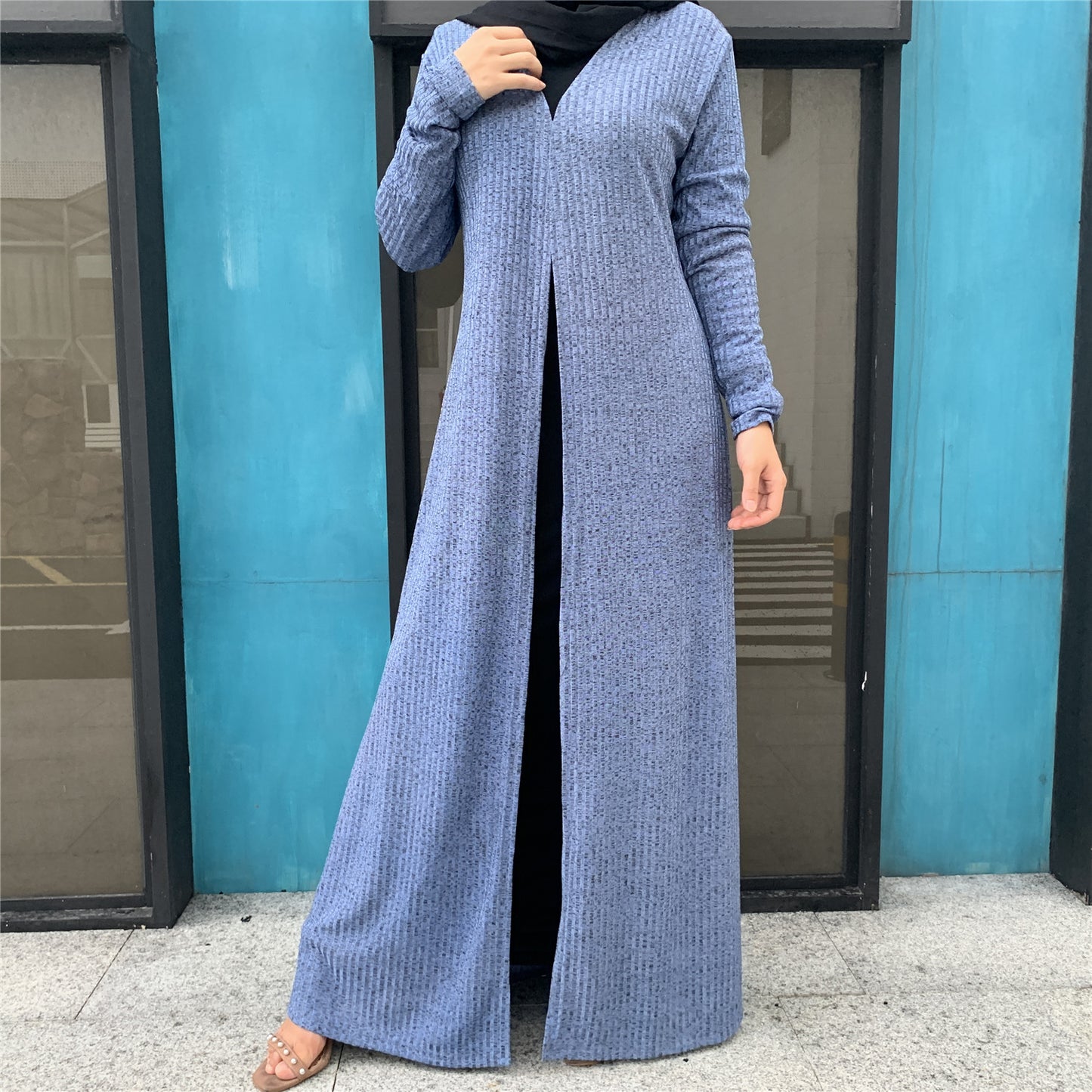 Robe veste pull tricotée à manches longues