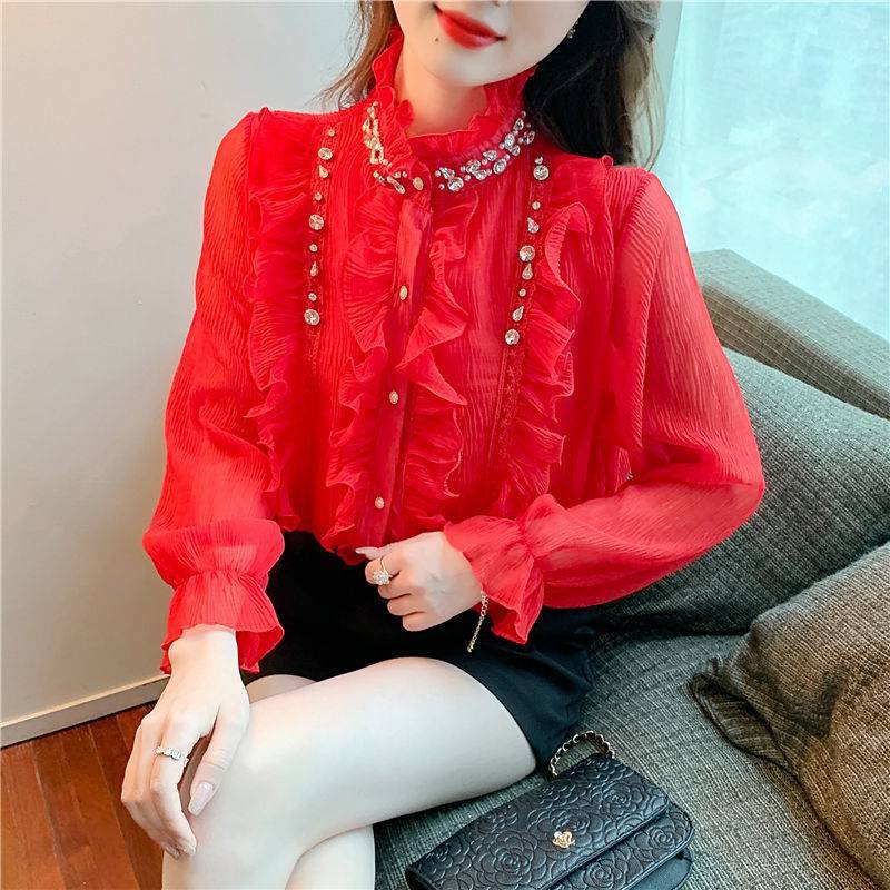 Women's Pure Desire Chiffon Fashion Fungus Edge Top Shirt