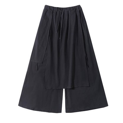 Guochao falda pantalón ancho negro oscuro