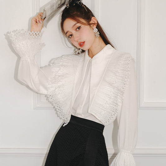 Lace Ins Tide Flared Sleeves Loose Shirt