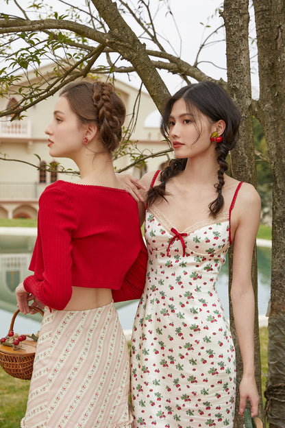 Falda de traje tipo cárdigan con estampado de satén estilo retro francés