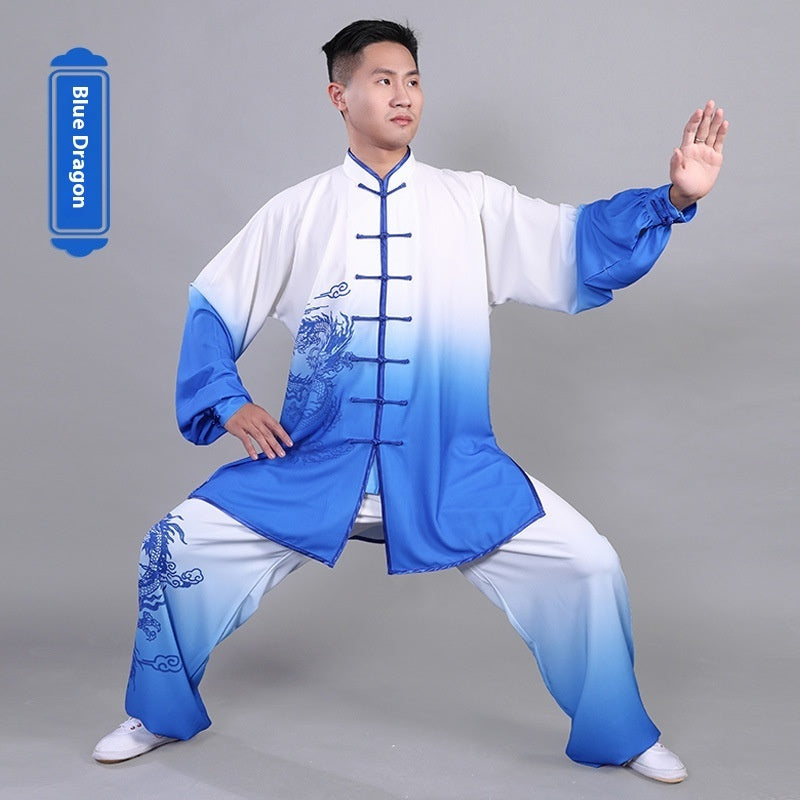 Traje Tai Ji pintado a mano con gradiente de algodón elástico para hombres y mujeres, ropa de ejercicio de artes marciales Shadowboxing