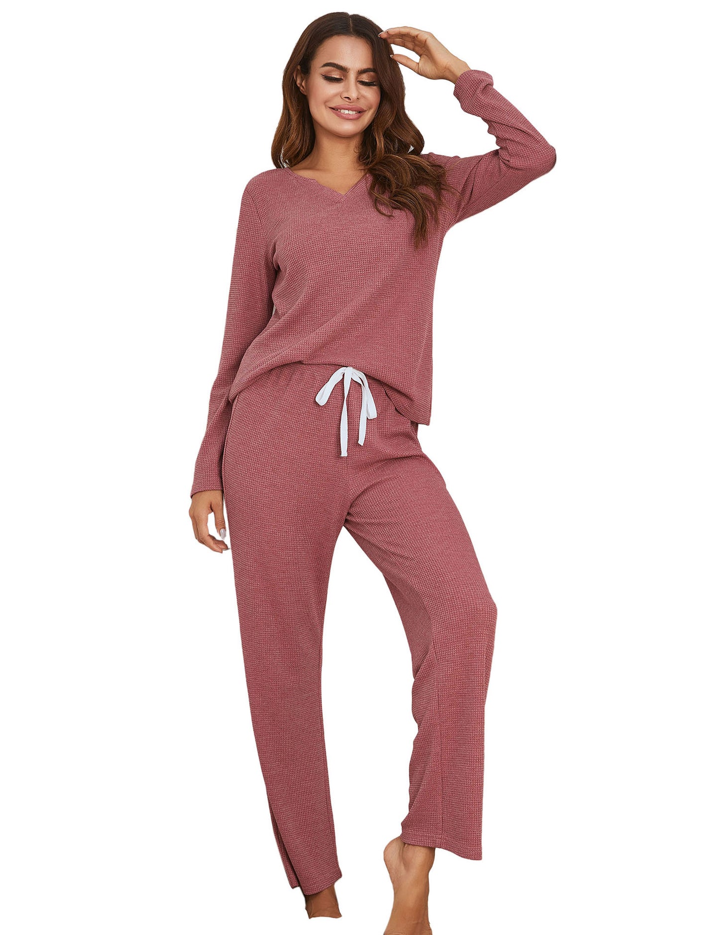 Ladies Long-sleeved Trousers V-neck Long-sleeved Home Service Suit