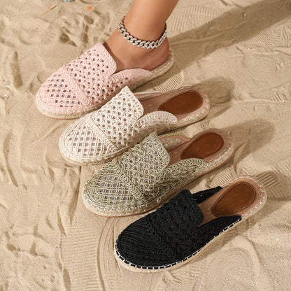 Closed Toe Hollow-out Half Slippers Women's Summer Outer Wear Round Toe