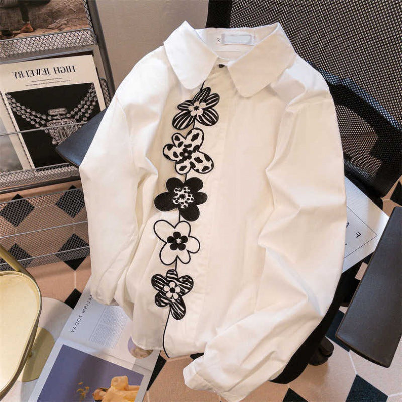 Japanese High Class Hong Kong Style Flower Embroidery Shirt Girl