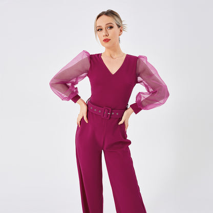 Women's Long Sleeve Patchwork Jumpsuit