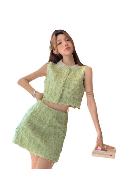 Green Elegant Outfit Women's Top Hip Skirt