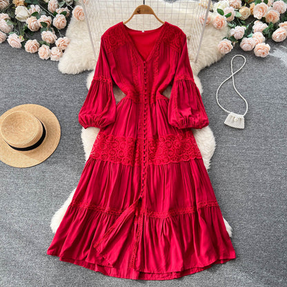 Puff Sleeve Gentle Waist Slimming Court Style Dress