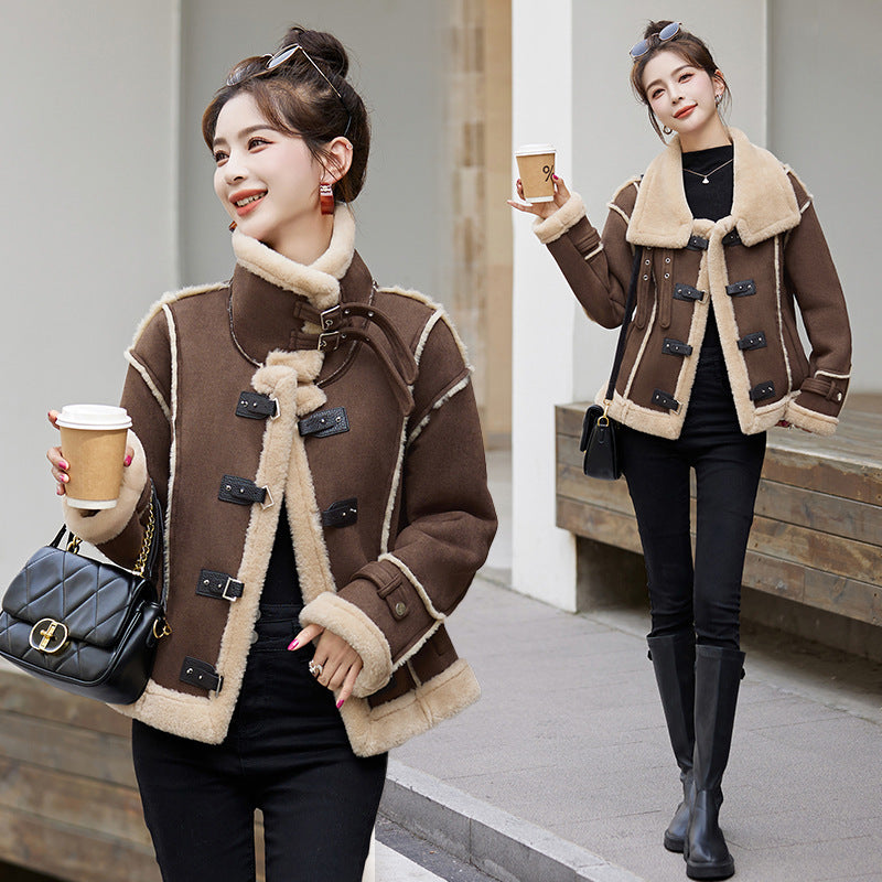 Lamb Wool Coat Women's Winter Fur Integrated