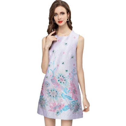 Printed Sleeveless Short Jacquard Dress Women