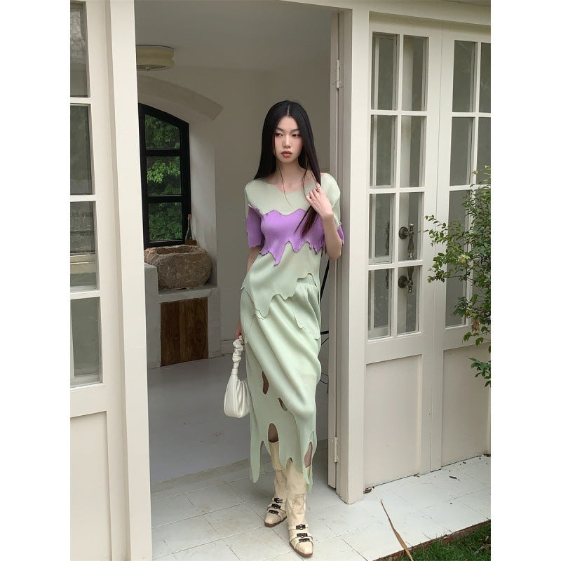 Trendy Chic Green Skirt Korean Drama Two-piece Set For Women