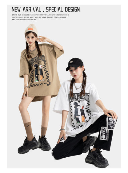 Street Cartoon Print Loose Fashion Brand Couple Short Sleeve