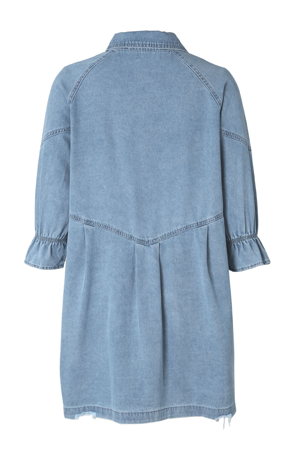 Mini-robe en jean boutonnée à manches longues bleu ciel