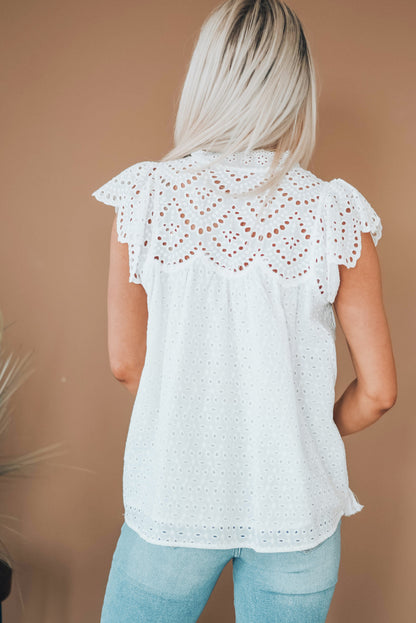 Eyelet Tassel Tie Flutter Sleeve Top