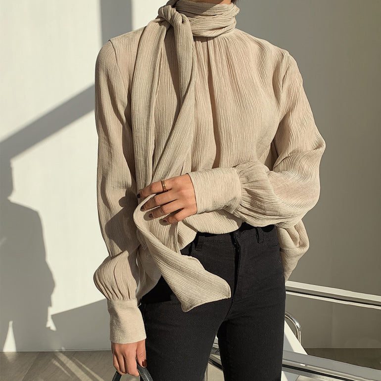 Round Neck Versatile Bottoming Shirt + Neck Scarf