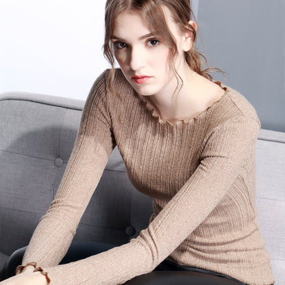 Solid color sweater with wood ears