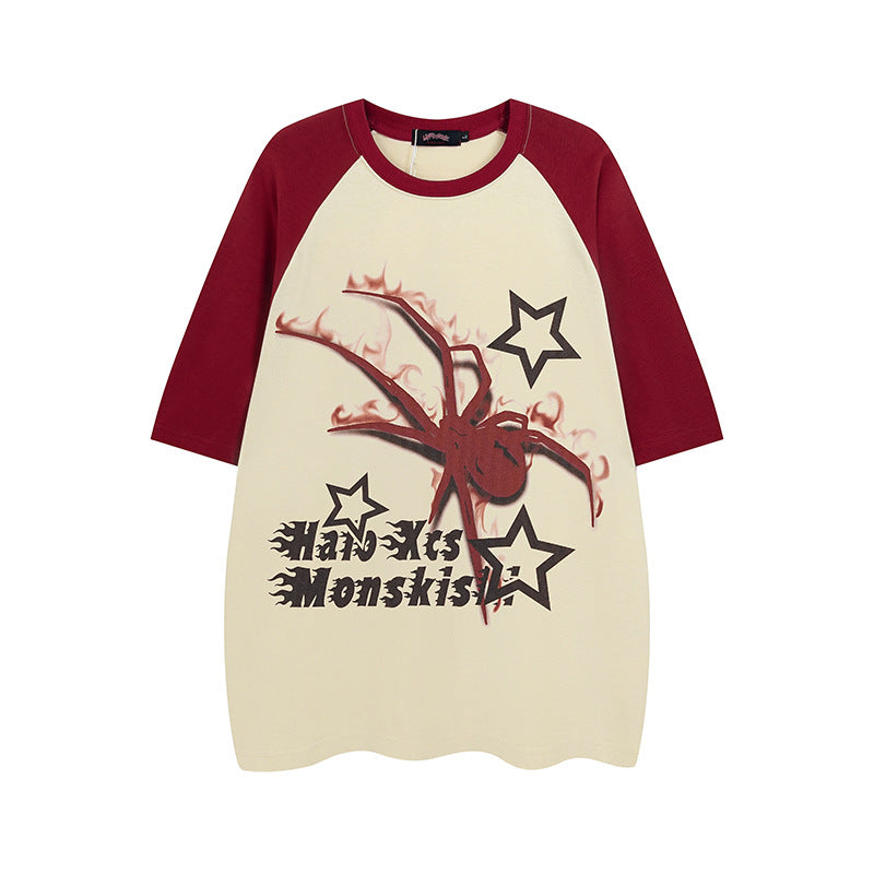 Nouveau Lettre fantôme araignée manches Raglan couleur assortie manches courtes