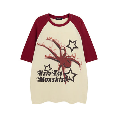 New Phantom Letter Spider Raglan Sleeve Color Matching Short Sleeve