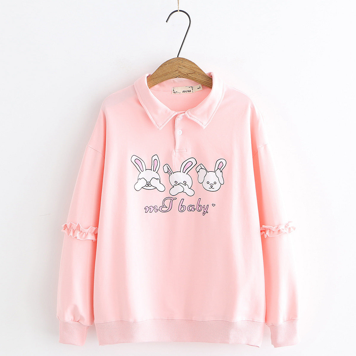 Cute rabbit print lapel long sleeve