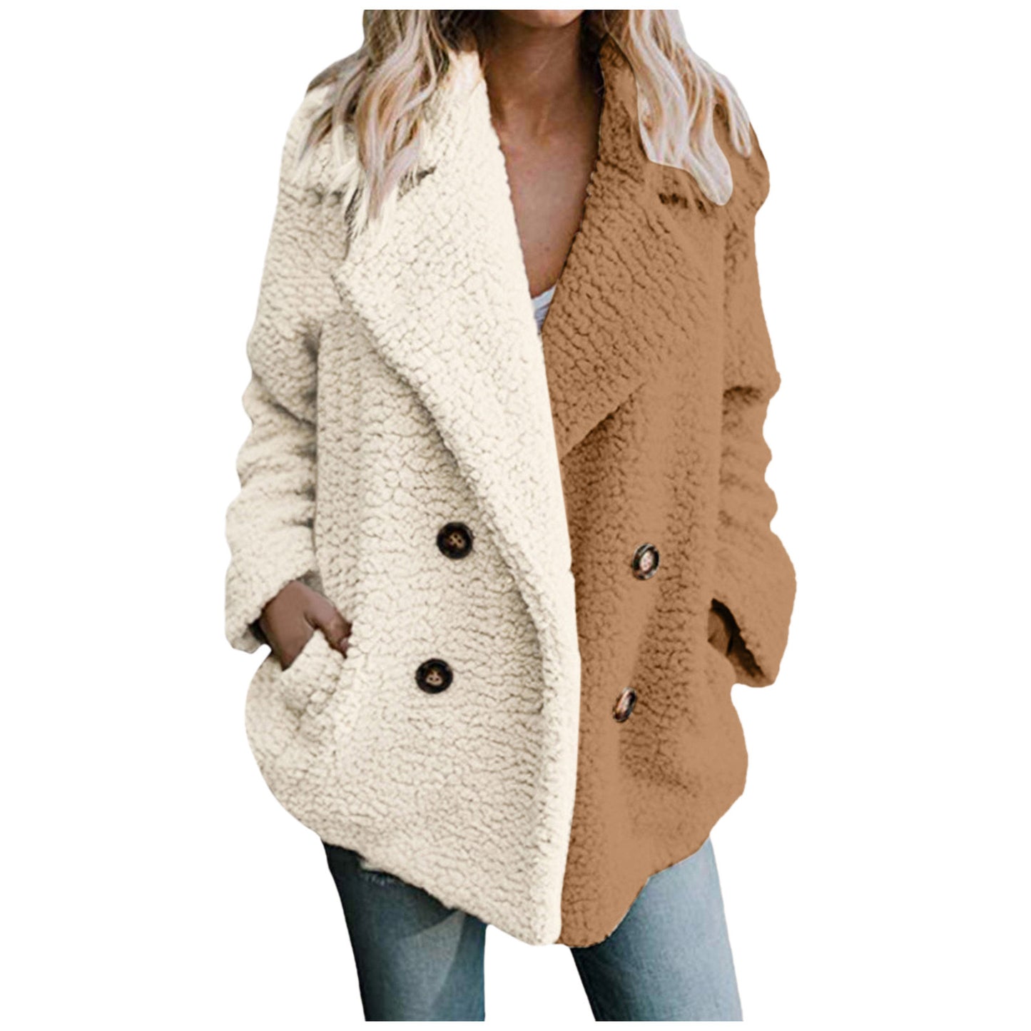 Lapel Double Breasted Loose Lamb Wool Coat