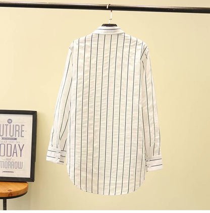 Plus size striped pocket long sleeve shirt