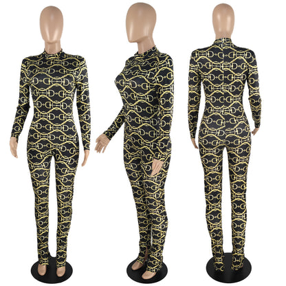 Women's New Printed Slit Shaped Jumpsuit