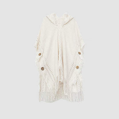 Pull à franges Pull châle Cape blanc crème pour femme