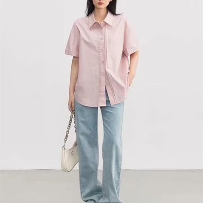 Neutral Casual Loose Double-row Stacked Placket Short Sleeve Shirt