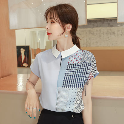 Women's Short Sleeve Loose Printed Chiffon Shirt