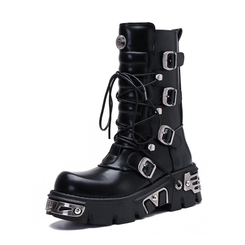 Bota de caña alta estilo cargo rock de estilo retro