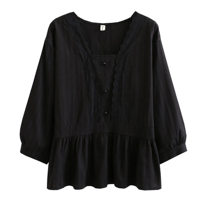 Small square collar waist long sleeve shirt