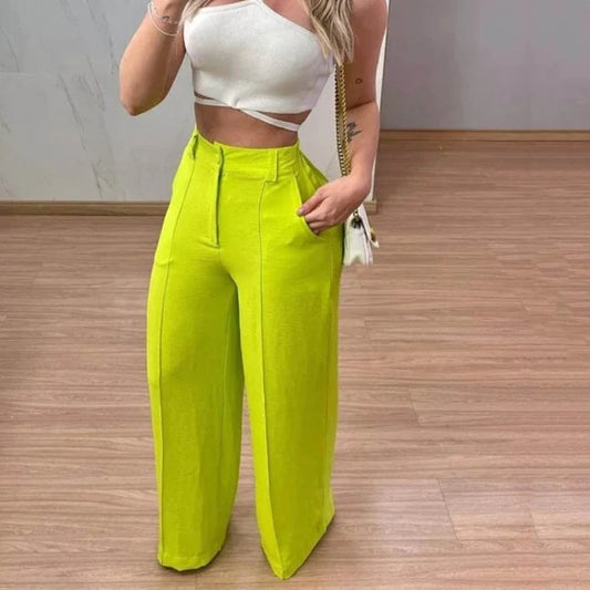 Pantalones anchos ajustados de nueva moda para mujer